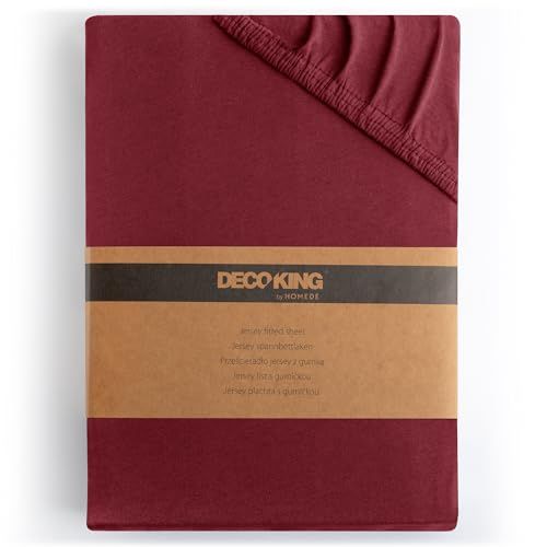 DecoKing Hoeslaken 200x220-220x240 cm 100% Gekamd Katoen Jersey Zacht Bordeaux Amber