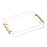 Duidelijke acryl lucite dienblad met metalen handgrepen, 30 x 35 cm, decoratieve opbergorganizer met morsbestendig ontwerp, serveren voor koffie, ontbijt, diner en meer
