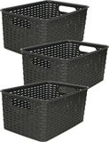 Plasticforte Opbergmand - 3x - Kastmand - rotan kunststof - zwart - 6 Liter - 19 x 29 x 13 cm