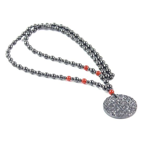 Memphis Heren Ketting Magnetische Hematiet Kralen Rode Onyx Amulet