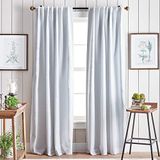 MARTHA STEWART Lido Linnen Verduisterend Schuim Gevoerde Staaf Zak/Terug Tab Raam Gordijn Panel Paar, 95 inch, Wit