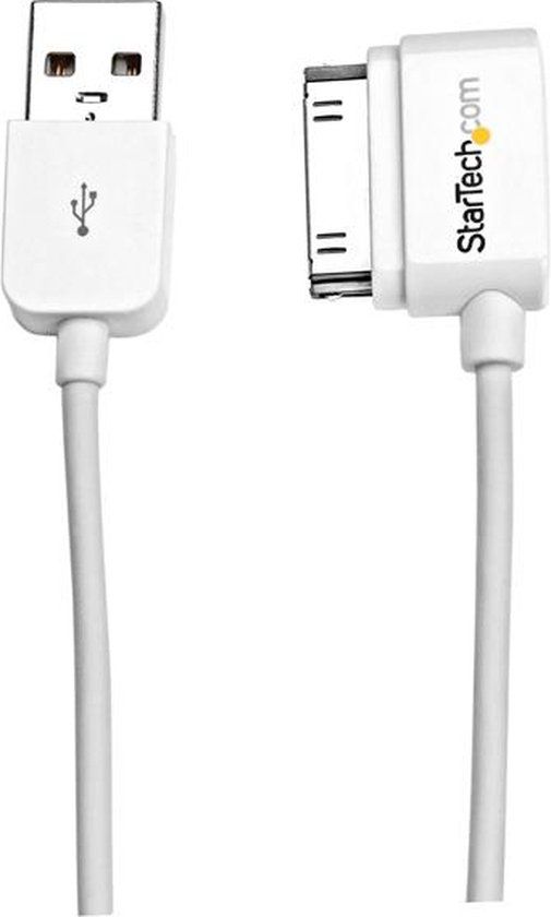 StarTech.com Korte linkshoekige Apple 30-pins USB 2.0 A Male naar Apple 30-pin Kabel 0.50 m Wit