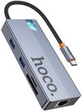Hoco 8-in-1 USB-C Hub met HDMI 4K@60Hz, Fast Ethernet (100Mbps), 2x USB-A 3.0, Card Reader