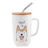 Lachineuse MUG COLLECTION DOG - The Happy Dog - Met deksel, rietje en lepel - Inhoud: 600 ml