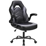 Sweetcrispy Computer Gaming, ergonomische bureaustoel, instelbaar, draaibaar, taak, PU-leer, racestoel met opklapbare armleuning, zwart/grijs, eenheidsmaat