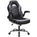 Sweetcrispy Computer Gaming, ergonomische bureaustoel, instelbaar, draaibaar, taak, PU-leer, racestoel met opklapbare armleuning, zwart/grijs, eenheidsmaat