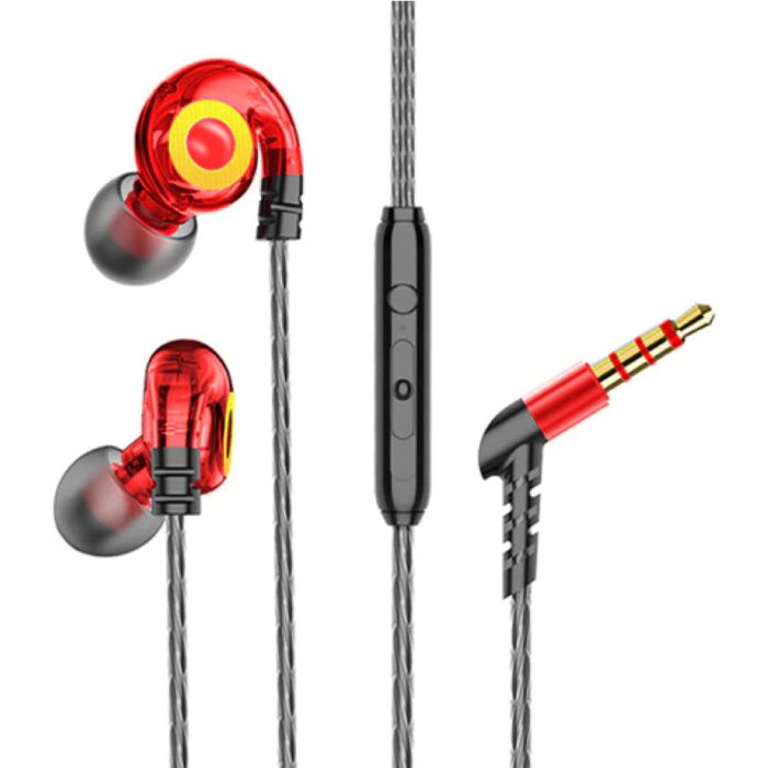 GHITRAG T05 Oordopjes met Microfoon en Muziek Beheer - 3.5mm AUX Oortjes Wired Earphones Oortelefoon Volumebeheer Rood