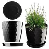 Merkloos Lichtgewicht Bloempot met Schotel voor Binnen en Buiten (25 cm, Zwart)
