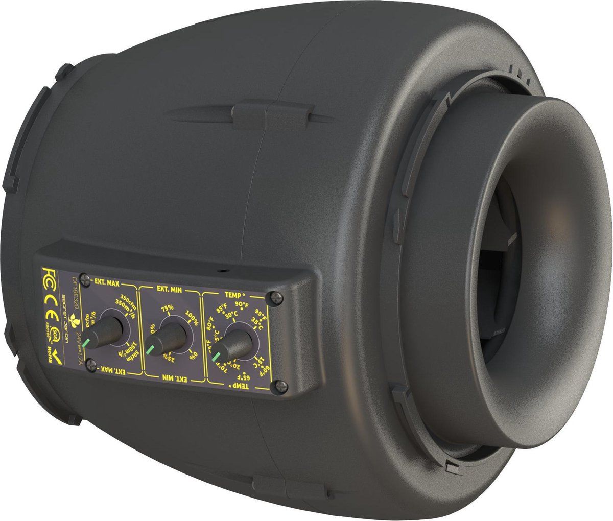Secret Jardin DF16 Extractor Ventilator - 150/250/350 m³/h - Zwart