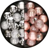 Kaemingk B.V. 28x stuks kleine kerstballen plastique argent et rose pâle 3 cm