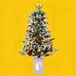 GarveeTech Set van 2 mini-kunstkerstbomen, 90 cm, 78 warmwitte leds, sneeuwvlokken, dennenappels, rode bessen, sneeuwpop, 8 modi, tafel, kantoor, huis, glasvezel