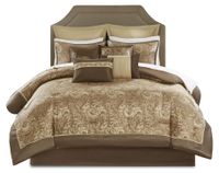 24-delige beddengoedset met gordijnen, polyester, bruin, queen-maat
