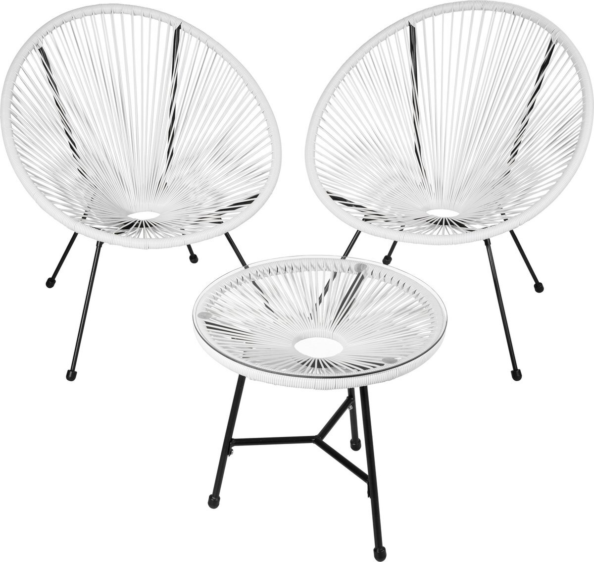 Tectake – balkonset – tuinset - Set van 2 stoelen “Santana” inclusief tafel – wit