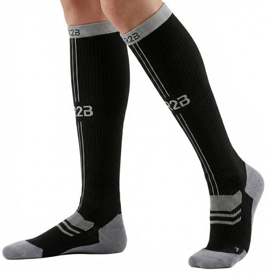 R2B Sport Compressiekousen Dames/Heren - Maat S (Schoenmaat 34-36) - Zwart/Grijs