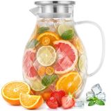 Premium Borosilicaat Glazen Kan + Deksel + Schenktuit - 2 Liter - Borosilicaatglas Waterkan met Handvat - Karaf voor Warme/Koude Dranken - IJsthee Koelkastkan
