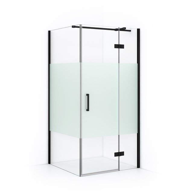 Maxaro Douchecabine Diamond 100x80cm 8mm Helder Veiligheidsglas met Matte Strook Mat Zwart