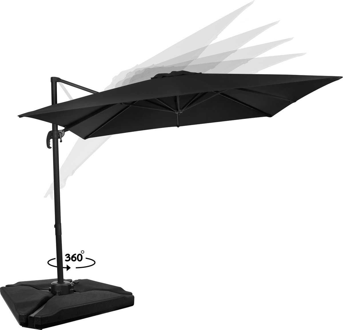 VONROC GARDEN VONROC Premium Zweefparasol Pisogne 300x300cm - Duurzame parasol - Combi set incl. 4 vulbare premium parasoltegels – 360 ° Draaibaar - Kantelbaar – UV werend doek – Antraciet/zwart – Incl. beschermhoes