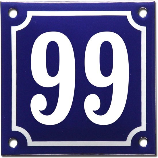 EmailleDesignÂ® Emaille huisnummer blauw/wit nr. 99