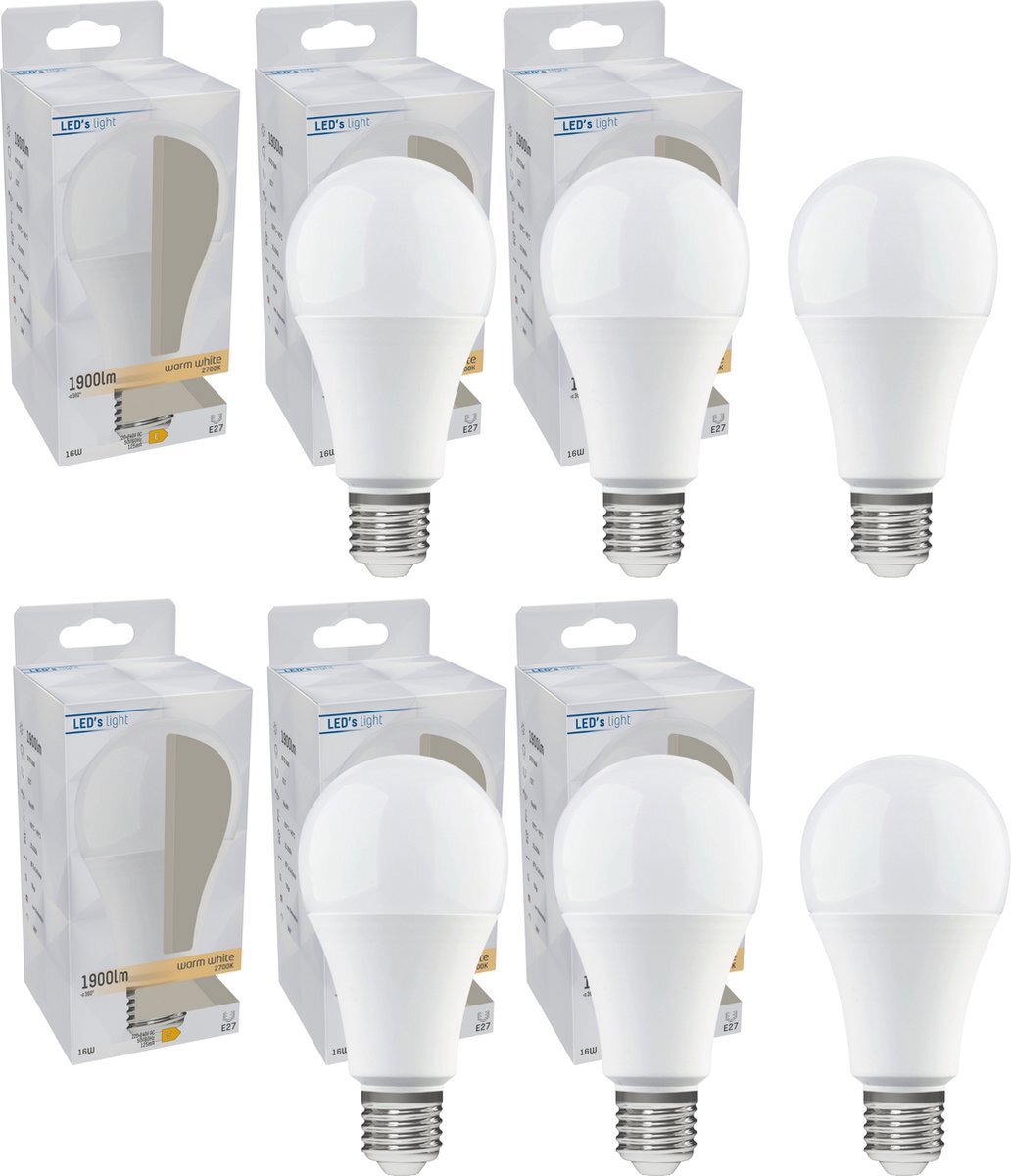 Proventa ProLong LED Lampen E27 - 16W (120W) - Warm wit - A60 Mat Peertje - 6 stuks