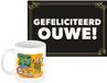 Bellatio Decorations Verjaardag cadeau koffiemok - thema 75 jaar - man - wilde haren - met gefeliciteerd ouwe wenskaart - A5 - leeftijd humor