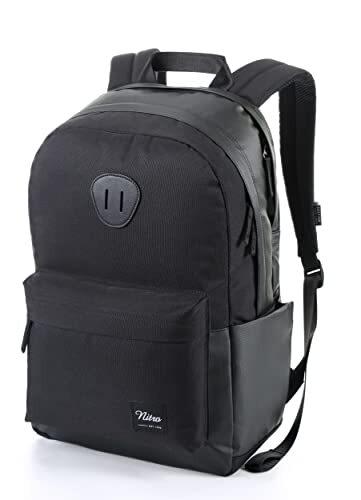 Nitro Urban Plus, Old School Daypack met extra gevoerd laptopvak, urban streetpack, dagelijkse rugzak, schoolrugzak, schooltas met zijvak, Tough Black, 28L, Rugzak