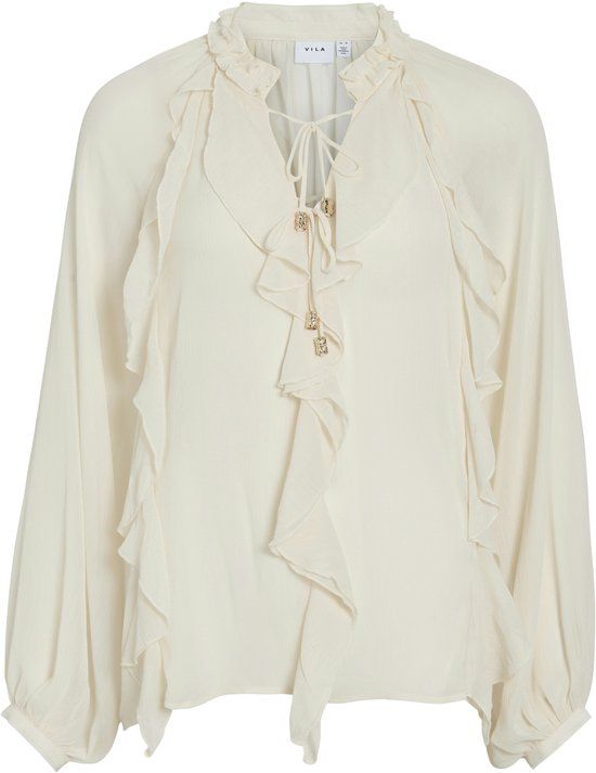 VILA VITIRO V-NECK L/S FLOUNCE TOP/BFS Dames Blouse 42 Polyester Beige