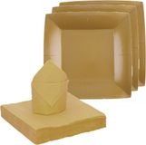 Santex Feest/Verjaardag Servies Set - 20 Gebaksbordjes, 25 Servetten - Goud - Karton