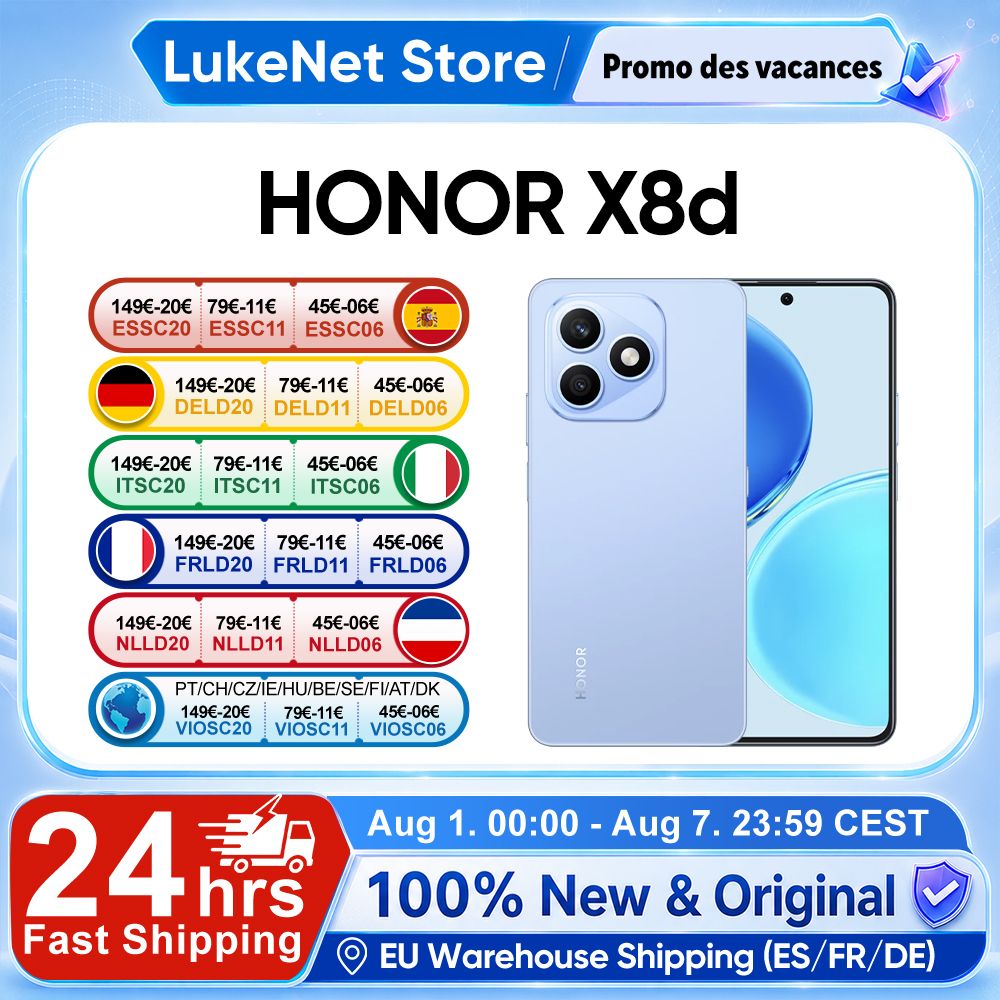 HONOR X8d EU-versie smartphone Snapdragon 6s 4G Gen 2 6,77 inch AMOLED 7000mAh batterij 45W supersnel opladen 108MP high-definition hoofdcamera IP65