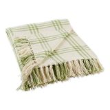 DII Moderne boerderij geruite collectie katoenen franje plaid deken, 50x60, wit/antiek groen