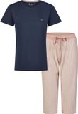 By Louise Essential Dames Capri Pyjama Driekwart Gestreept Blauw - Maat XL