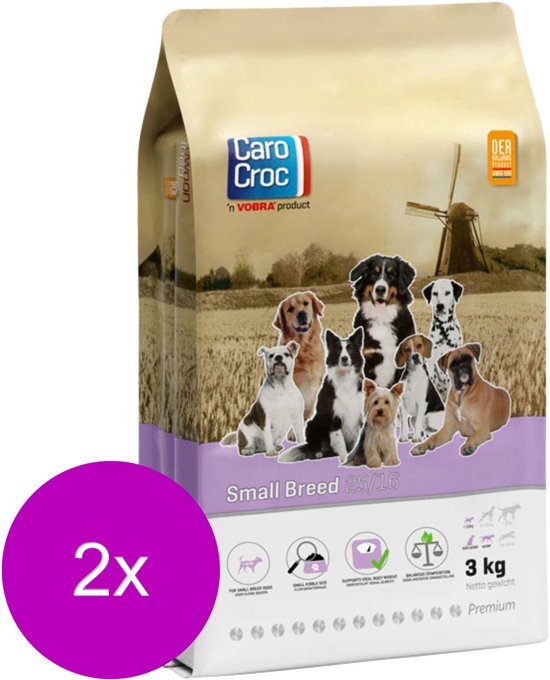 CAROCROC Small Breed Vlees&Granen&Gevogelte - Hondenvoer - 2 x 3 kg