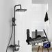 Colonne de douche noire avec tête carrée 30x19cm ensemble de douche 4 modes et hauteur réglable 86-120cm douchette avec mitigeur LED affichage numérique pommeau de douche salle de bain