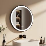 EMKE Ronde badkamerspiegel, zwart, 60 cm, led-spiegel met touch-schakelaar + 3 lichtkleuren 3H, automatische uitschakeling voor energiebesparing