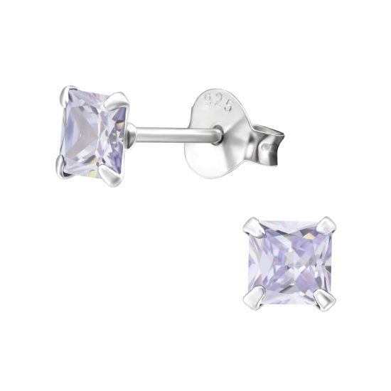 Aramat Jewels kinderoorbellen vierkant-lila-925 zilver-zirkonia-4mm