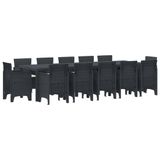 vidaXL Eettafel Set 13-delig Polyrattan Antraciet