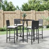 vidaXL 5-delige Tuinbarset met Kussens, Zwart, Polyrotan