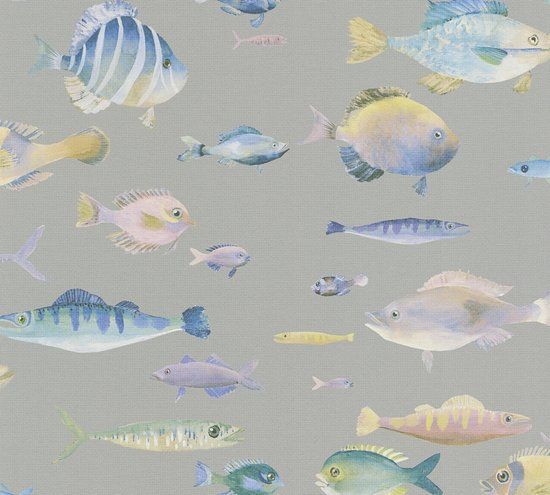 A.S. Création Vliesbehang Dierenprint Grijs Blauw Geel Roze 53 cm x 1005 cm