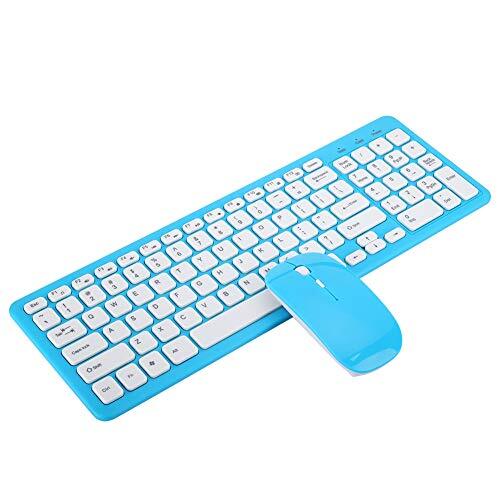 Dpofirs Wireless Keyboard Mouse Pack, USB 96 Keys Keyboard, 4 Mouse Keys, Micro USB Receiver Mouse and Keyboard Kit, Ergonomisch oplaadbare stille muis en toetsenbord voor Win7/Win8/XP(blauw)