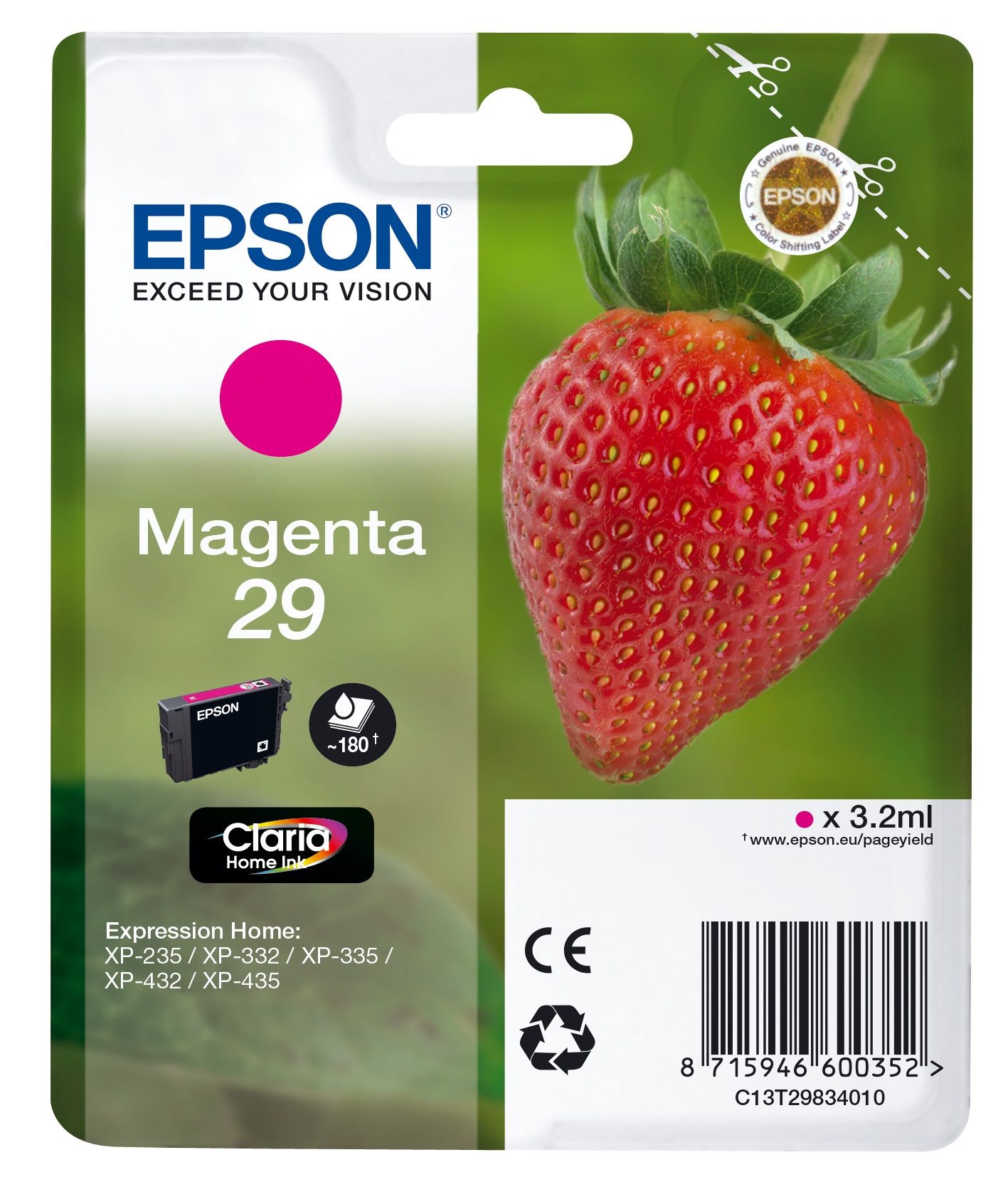 Epson Strawberry 29 M - Inktcartridge - Magenta - 180 pagina's - C13T29834020