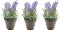 Bellatio Flowers & Plants Bellatio Kunstplant - 3x stuks - lavendel - paars - 17 cm - in pot