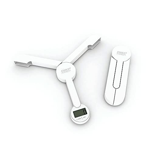 Joseph Joseph Tri Scale - Digitale keukenweegschaal met LCD display, voeg- en tarra-functie, compact, Inklapbare, ruimtebesparend, inclusief batterij, wit