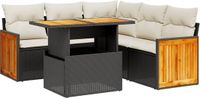 vidaXL 6-delige Loungeset met kussens, polyrattan, zwart