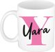 Bellatio Decorations Naam mok Yara - roze - wit - keramiek - 300 ml - cadeau beker