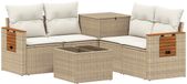 vidaXL Bankstel 6-delig Beige, Crème & Wit Poly Rattan & Staal
