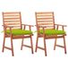 vidaXL Fauteuils de jardin, 2 pièces avec coussins, bois d'acacia massif, vert