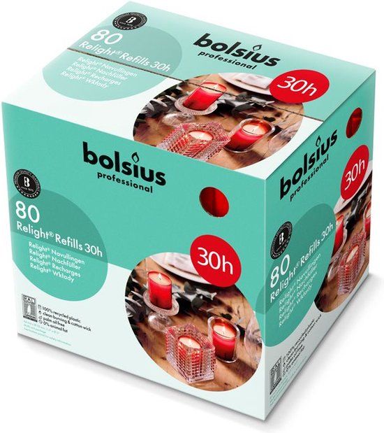 Bolsius Professional ReLight Rood in houder 64/52 (30 uur) - 80 stuks