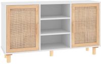 vidaXL Dressoir 105x30x60 cm massief grenenhout en rattan wit