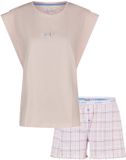 By Louise Dames Korte Pyjama Set Shortama Roze Geruit - Maat XXL