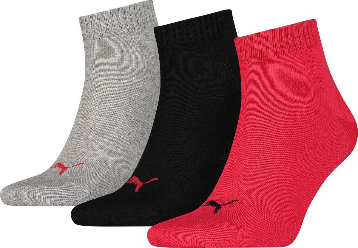 PUMA Sportsokken - QUARTER PLAIN 3Paar - Maat 43 - black/red