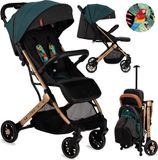 MoMi Estelle Kinderwagen - Lichtgewicht Buggy - Compact Opvouwbaar - Met Verstelbare Rugleuning - Reisbuggy 6+ Maanden - Groen/Goud